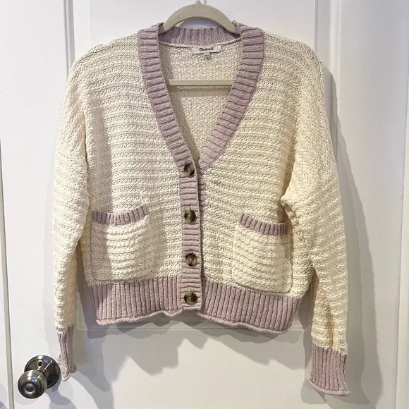 Madewell Seabrook Cardigan Sweater in Colorblock Antique Cream Size Small - Picture 3 of 6
